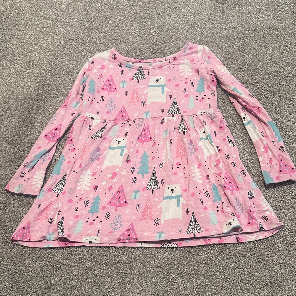 Little Bum Bums Pink Winter Polar Bear Pine Tree bamboo long sleeve‎ peplum 2T